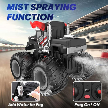 BAODLON Remote Control Monster Car 2.4GHz RC Bull Monster Truck Toys for 3 4 5 6 7 8 Years Old Boys Kid All Terrain RC Truck Off Road with Spray Light Rechargeable Battery Christmas Birthday Gift