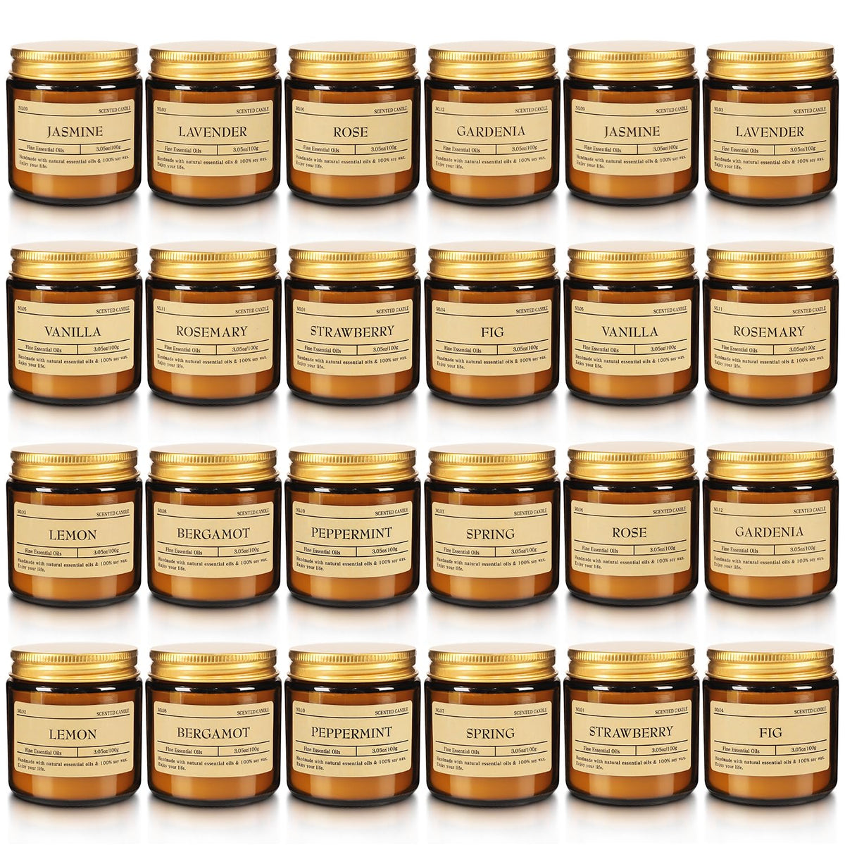 24-Pack 3.05oz Scented Candle Gift Sets - 12 scents Jars Natural Soy Wax for Women, Home Decoration and Elegant Occasions