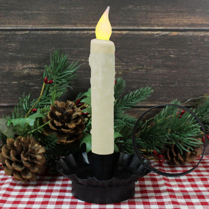 CVHOMEDECO. Real Wax Hand Dipped Battery Operated LED Timer Taper Candles Rustic Primitive Flameless Lights Décor, 6-3/4 Inch, Ivory, 6 PCS in a Package