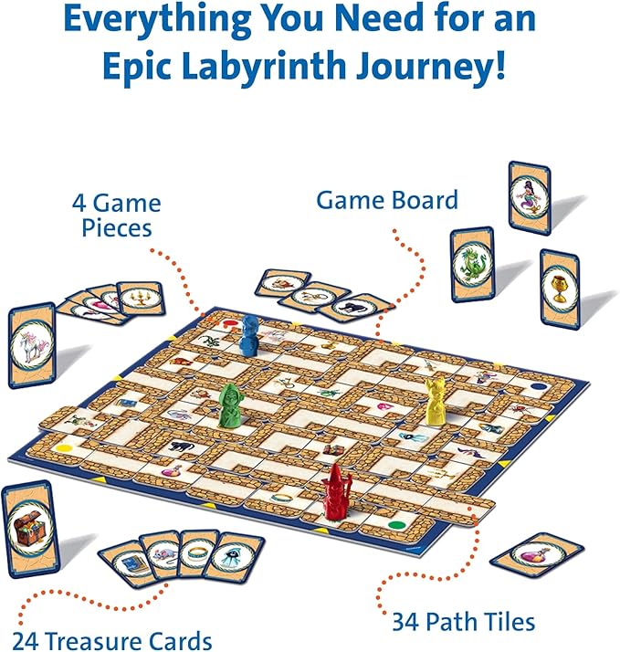 Ravensburger Labyrinth Board Game - A Strategic Maze Challenge for Family Nights - Find Treasures &amp Block Opponents - MESH Accredited - Great Birthday Gift - 2-4 Players - Kids Ages 7-10 and Older