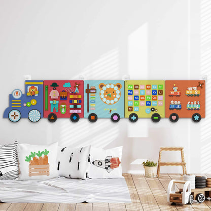 BlueWood Felt Wall Busy Board Panels, Toddler Learning Activity Center, Montessori Philosophy Sensory, Educational Toys, Conducive to All-Round Development - Train