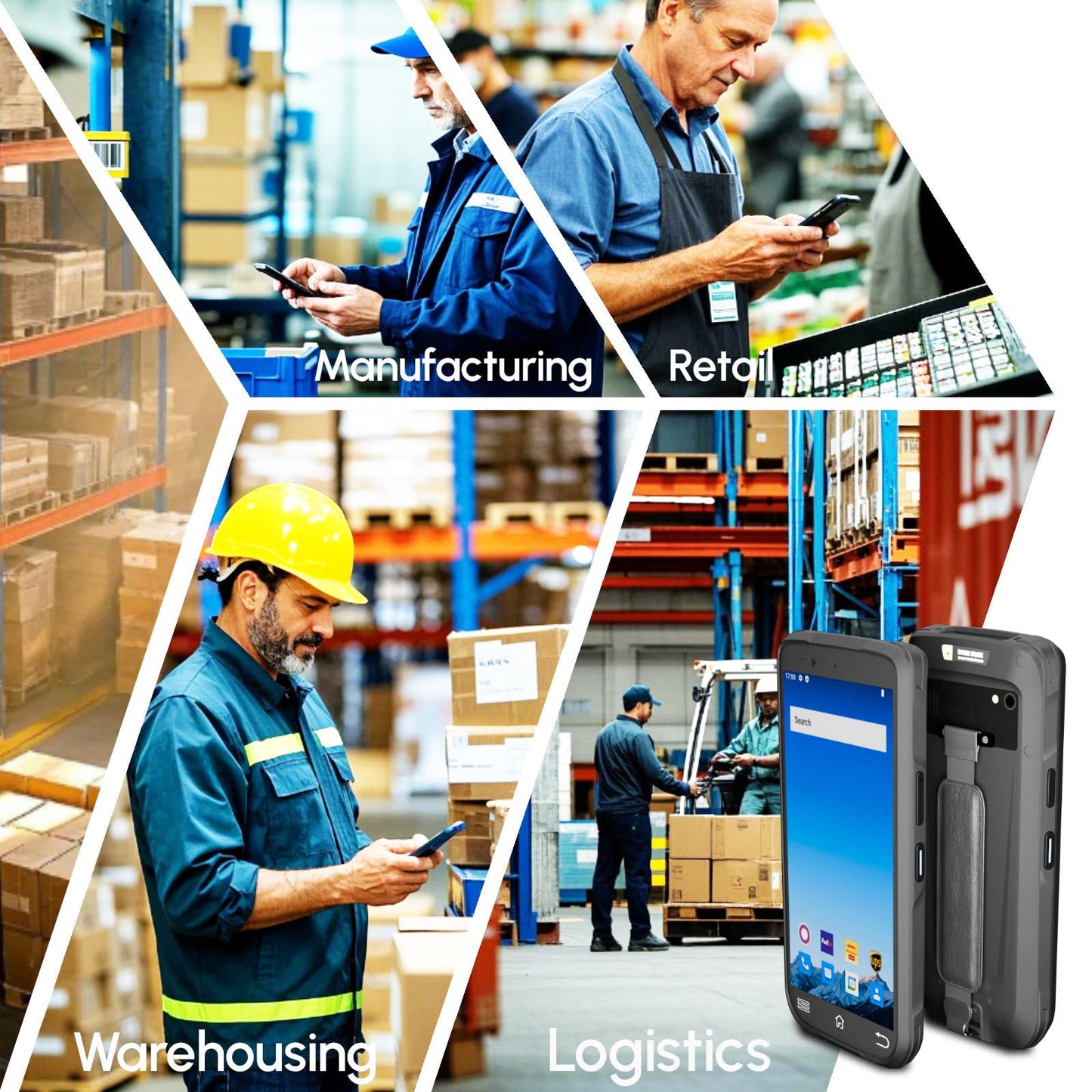 Rayoungtek Rugged Android Barcode Scanner Handheld Mobile Computer 1D 2D QR Code NFC Reader IP66 4G WiFi 6.0" Touch Screen for Inventory Retail Logistics