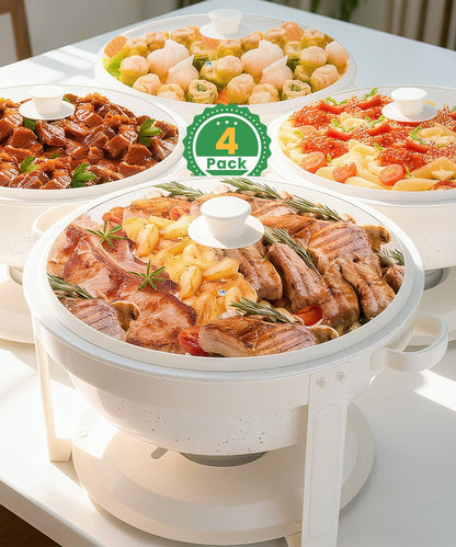 IMACONE Chafing Dishes for Buffet, 4 Pack 6QT White Chafing Dish Buffet Set, Maifanite-Coated Stainless Steel Chafer Set with Glass Lid, Rolled Edge Buffet Warmers for Parties, Weddings & Catering
