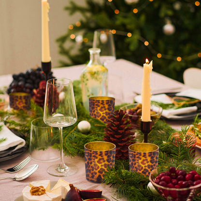Toptime Votive Candle Holders, Leopard Print Tealight Candle Holder Set of 3, Unique Glass Candle Holder Cup Cheetah Tealight Holder for Christmas Table Centerpieces Valentines Day Decoration