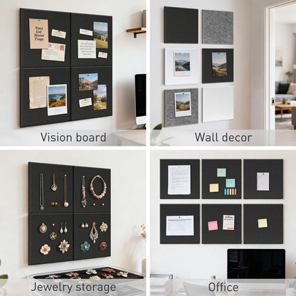 QUEENLINK Large Felt Bulletin Board 48"x36", 12-Pack, Cork Board Alternative with 48 Removable Adhesive Tabs, Felt Wall Tiles Pin Board Tack Board for Home Office Wall Decor, Black