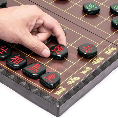 Yellow Mountain Imports Large Chinese Chess (Xiangqi) Magnetic Travel Board Game Set (14.6-inch) with Black Playing Pieces