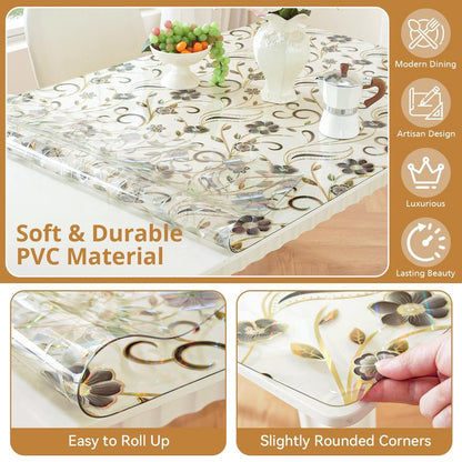 LovePads Feather Table Protector 24 x 48 Inch, 1.5mm Thick Plastic Table Cover, Waterproof Vinyl Tablecloth Rectangular Desk Protector Mat for Kitchen, Dining Room & Coffee Tabletop