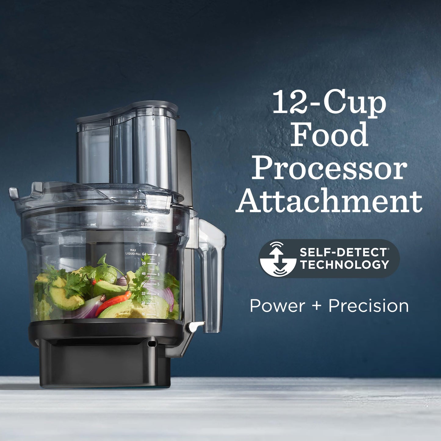 Vitamix 12-Cup Food Processor Attachment with SELF-DETECT, BPA-Free, with Multi-Use Blade and Two Reversible Discs, Compatible with Ascent and Venturist Series Vitamix Blenders