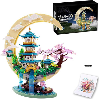Chinese Moon Palace Micro Building Blocks Set（4288 PCS）Cherry Blossom Bonsai Tree Building Set for Adults TeensMini Japanese Sakura Tree House Architecture Model Bricks Creative Gift for 14+