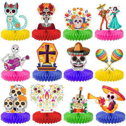 KatchOn, Halloween Decorations Set - Pack of 24 | Floating Candles with Wand Remote-12 Pcs & Halloween Centerpieces for Tables- Pack of 12 | Day of The Dead Centerpieces for Spooky Party Decor