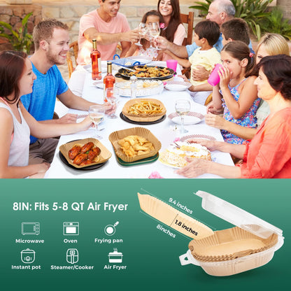 Air Fryer Paper Liners, 200pcs Air Fryer Liners Disposable, 8" Square Baking Liner for 5-8 qt Airfryer Basket, Non-stick and Oil Proof Parchment Paper for Oven, Pans & Baking