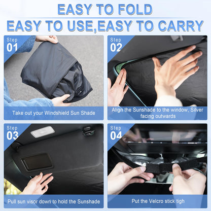SINGARO Universal Car Windshield Sun Shade, Foldable Reflective for Windshield & Window Shades with Overlapping Design, Car Interior Accessories