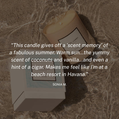 Hotel Lobby Island Candle – Luxury Hand-Poured 9.75oz 100% Soy Wax with Coconut, Vanilla, Rum, Jasmine, and Sandalwood – Paraffin-Free, Infused with Essential Oils, 65-Hour Clean Non-Toxic Burn