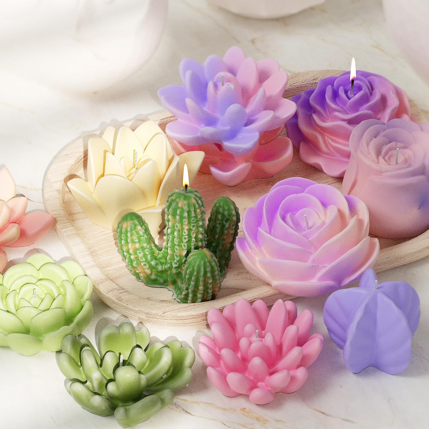 Resin Casting Mold Resin Making Molds Silicone Mold for Candle Home Decorate Mold 3D Animal Mold Candle Making Mold (succulents-34-pack)