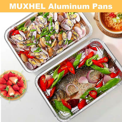 MUXHEL 50 Pcs 9 x 13 Aluminum Pans, Aluminum Foil Pans, Disposable Foil Trays for Baking, Cooking, Freezing and Storing Food