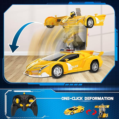 FDJ Remote Control Car - 2 in 1 Transform Car Robot One Button Deformation to Robot with Flashing Lights 1:18 Scale Transforming Car 360 Degree Rotating Drifting Toys for 5+ Year Old Boys