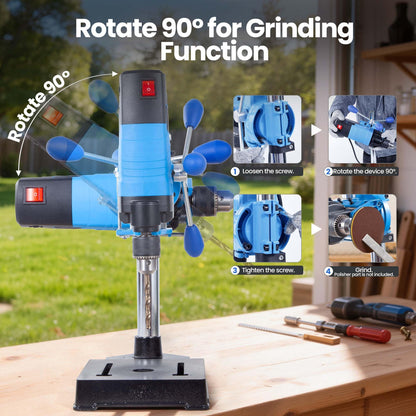 bellaDimora Mini Benchtop Drill Press — 1200W 6-Speed 2800rpm, 16-Piece Multi-Material Drill Bit Kit, 360° Rotation, 3.15 in Drilling Depth, Workshop Stand