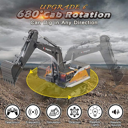 kolegend Remote Control Excavator Toy 1/14 Scale RC Excavator 22 Channel Upgrade Full Functional Construction Vehicles Rechargeable RC Truck with Metal Shovel and Lights Sounds