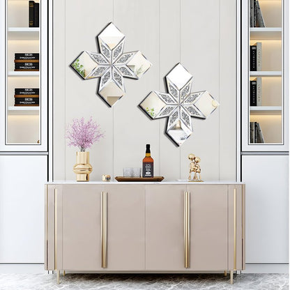 GA Home Crushed Diamond Mirror Wall Decor 2 Pack, 22.25x22.25” Diamond Shape Silver Wall Mirror for Living Room Dining Room Bedroom