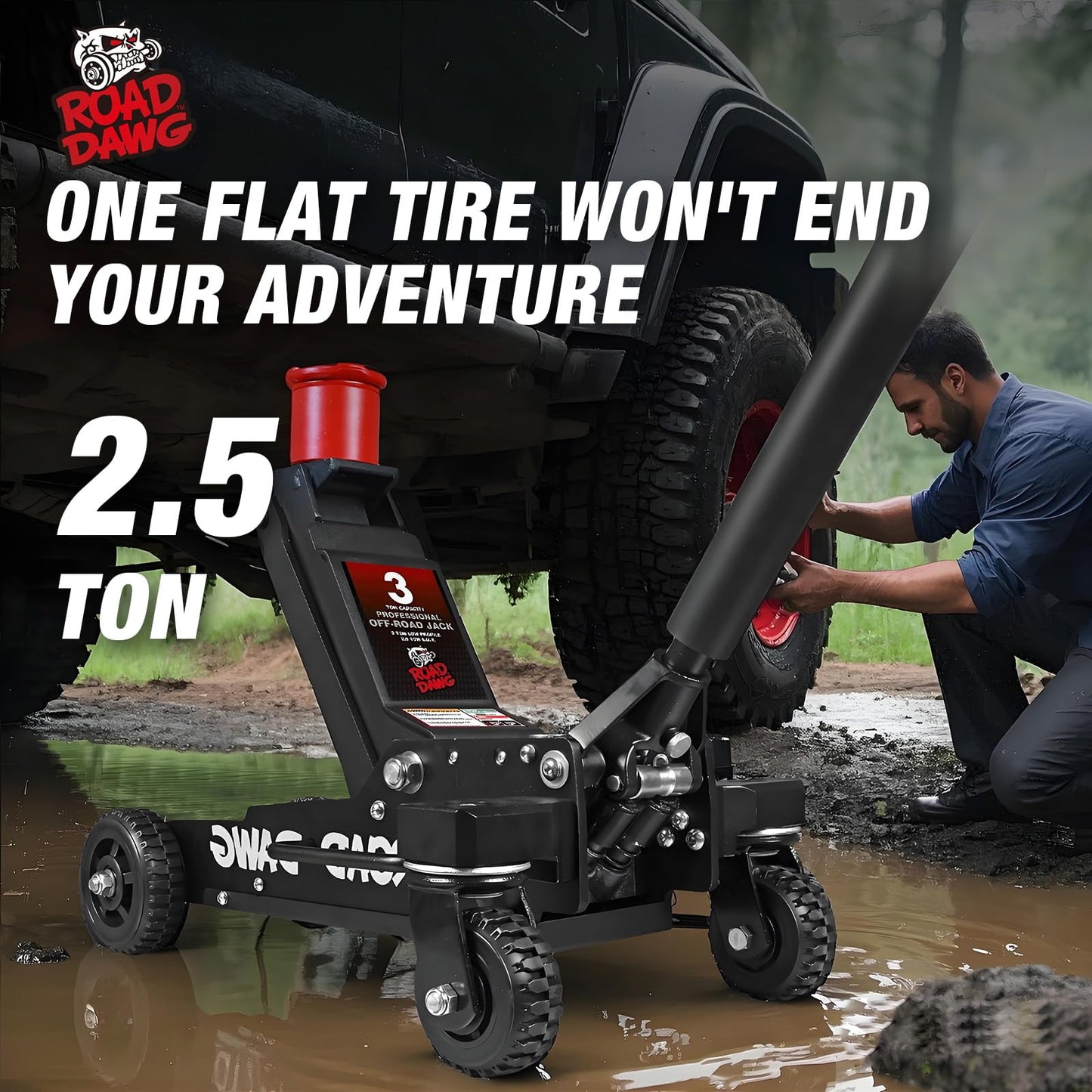 Road DAWG 3 Ton Aluminum Big Wheel Off-Road Floor Jack - Heavy Duty Hydraulic Lift for Trucks, SUVs & ATVs, 6000LBS Capacity, Professional Portable Jack