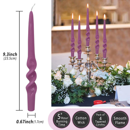 XINAOBAOLUO Purple Spiral Taper Candles Unscented Wax Candle Twisted Candlestick Smokeless Candle Stick for Dinner Wedding Home Decor Relaxation & All Occasions