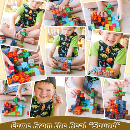 Dinosaur Toys Magnetic Blocks-Build Mine Magnet World Volcano Edition Kids Toy for 3+ Year Old Boys and Girls Building Blocks Toddler Toys Games Through Jurassic Learning Sensory Toy Gifts