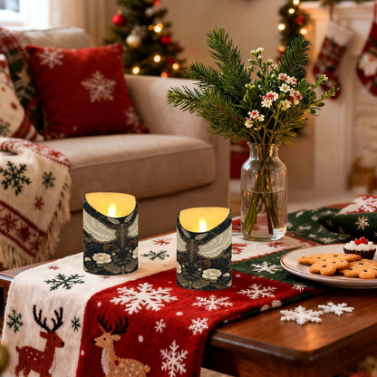 ALAZA Gothic Pattern Flameless Candles with Remote Timer,LED Flickering Battery Operated Electric Pillar Tea Light Candles for Wedding Table Christmas Decorations 3" x3.9"