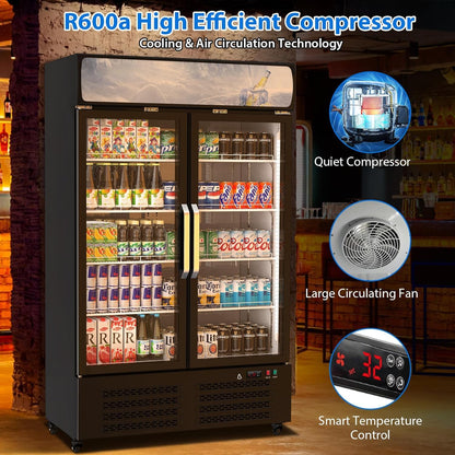 ACONEE Commercial Merchandiser Refrigerator, 25.3 cu ft Capacity Glass Door Upright Display Fridge, Commercial Display Refrigerators with LED Top Panel, Display Refrigerator Drink Cooler Case for Shop