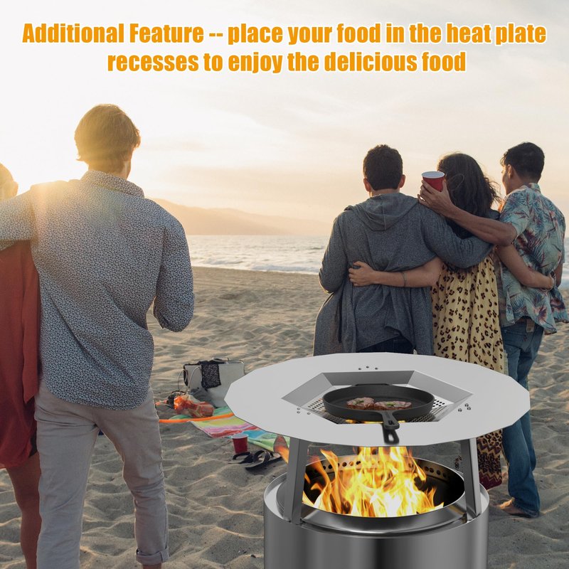 BBQ-PLUS One-Piece Heat Deflector Replacement for Solo Stove Ranger 15" Fire Pit, Stainless Steel Heat Diffuser Accessories with 3 Support Leg for Most 15 inches Outdoor/Indoor Backyard Fire Pit