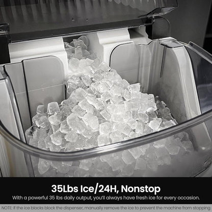 Kismile Nugget Ice Makers Countertop,Portable Ice Machine with Crushed Ice, 35lbs/Day,Self-Cleaning,One-Click Operation for Home Use(Silver)