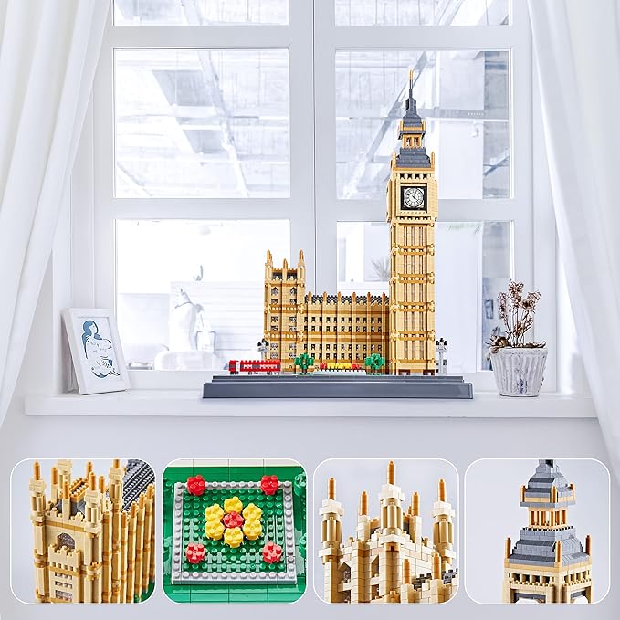 World Famous Architecture Micro Building Blocks Set 6473 PCS - DIY London Big Ben Collectible Model for Adults Teens or Lovers Ages of 14+ in Living Room or Office Decorative Items