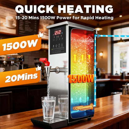 Commercial Hot Water Dispenser Water Boiler Countertop Auto-filling Stainless Steel Hot Water Machine Step-heating 104-212°F Adjustable for Cafe Tea Shop Office Restaurant Hotel 1500W 20L