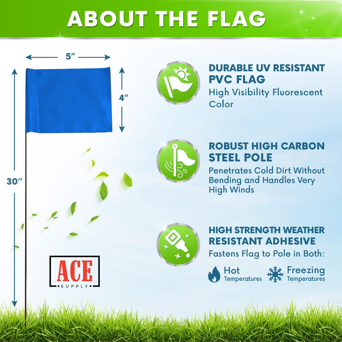 Blue Marking Flags 1000 Pack - 4x5x30 Inch Blue Flags for Yard - Markers For Lawn, Irrigation, Landscaping, Survey & Sprinkler Head Marking