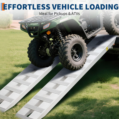 Aluminum Loading Ramps 6000Lbs Capacity Set of 2, Heavy-Duty Universal Trailer Ramps with Top Hook,Non-Slip Rungs, Top Hook & Adjustable Safety for Trucks, Tractors, ATVs, Lawn Mowers – 84" d x 15" w