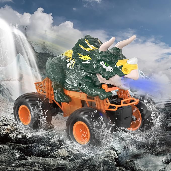 Bennol Remote Control Dinosaur Truck Toys for Kids Boys 3-5 4-7 2.4GHz RC Dino Car Toys with Light Sound &amp Spray Indoor Outdoor All Terrain Electric RC Monster Car Gifts for 3 4 5 8 10 12 Boys