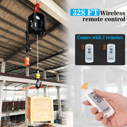 Zoihanx 3-in-1 Electric Portable Hoist Winch,1500W Portable Power Winch Crane with Wire and Wireless Remote Control, 328FT Wireless Remote Control Range,for Garage, Factory, Warehouse, Balcony