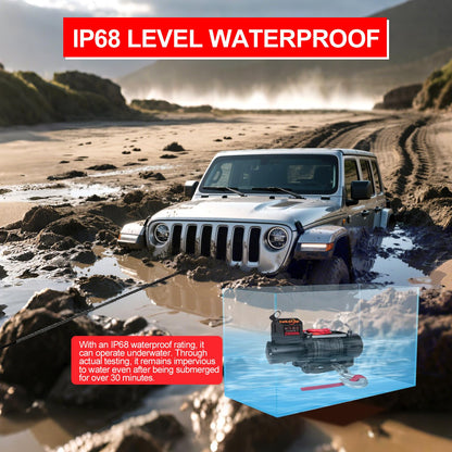20000LB Heavy Duty Electric Winch,IP68 Waterproof 12V DC Winch with 0.47IN x85FT Synthetic Rope,7.9HP Motor,4-Stage Planetary Gear 544:1,2 Wireless Remotes,for Truck/Jeep/SUV Off-Road Recovery