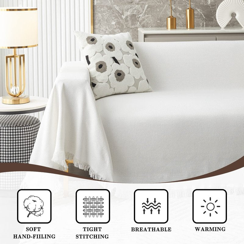 MYSKY HOME White Couch Cover for Sectional Sofa Covers for 3 Cushion Couch Sofa Protector Geometrical Sofa Slipcovers Washable Thick Fabric Blanket for Dogs, Pets (XX-Large, 91" x 134", White)