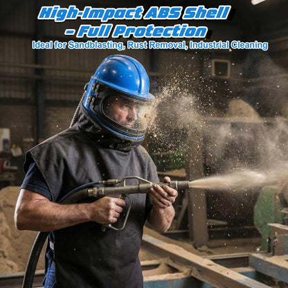 Saysurey Sandblasting Helmet Full Face Sand Blast Hood with 5 Pcs Replaceable Outer Lens Safety Protective Air Feed Sandblaster Helmet with Air Supply Hose, for Industrial