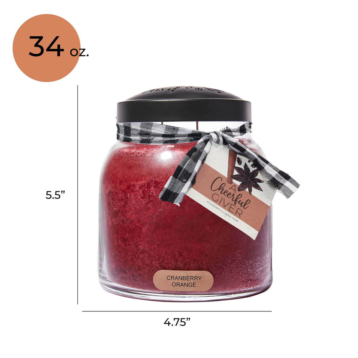 A Cheerful Giver - Cranberry Orange - 34oz Papa Scented Candle Jar with Lid - Keepers of the Light - 155 Hours of Burn Time, Gift for Women, Red