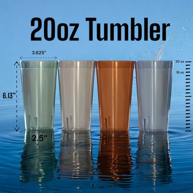Oojami Set of 16 Plastic Tumblers, 20-Ounce Reusable Cups, BPA-Free & Shatterproof, Stackable Restaurant-Style Drinking Glasses for Water, Juice, and Everyday Use, Dishwasher Safe 20 oz