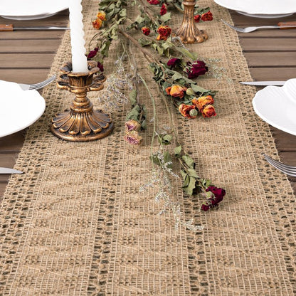 Socomi Boho Table Runner Easter Spring Farmhouse Burlap Jute Bamboo Rustic Dining Kitchen Centerpiece Decor Long Macrame Woven Coffee Table Runner for Dresser Scarf Home Decor 12x90 inch