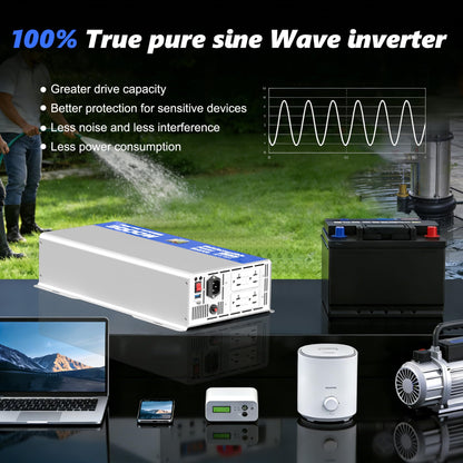 ASMONTRIC 3000W Sump Pump Battery Backup System, Back Up System Pure Sine Wave Power Inverter for Emergency and Power Outage with LCD Display Auto Switching for Grid and Battery