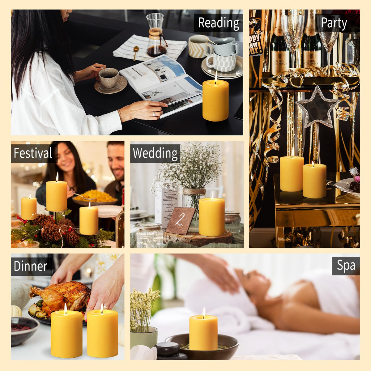Natural Beeswax Pillar Candle, 120 Hours Long Burning Emergency Candles Unscented Pure Beeswax Pillar Candles 3x4in Dripless Bees Wax Candles for Home Paryer Parties, 2 Packs