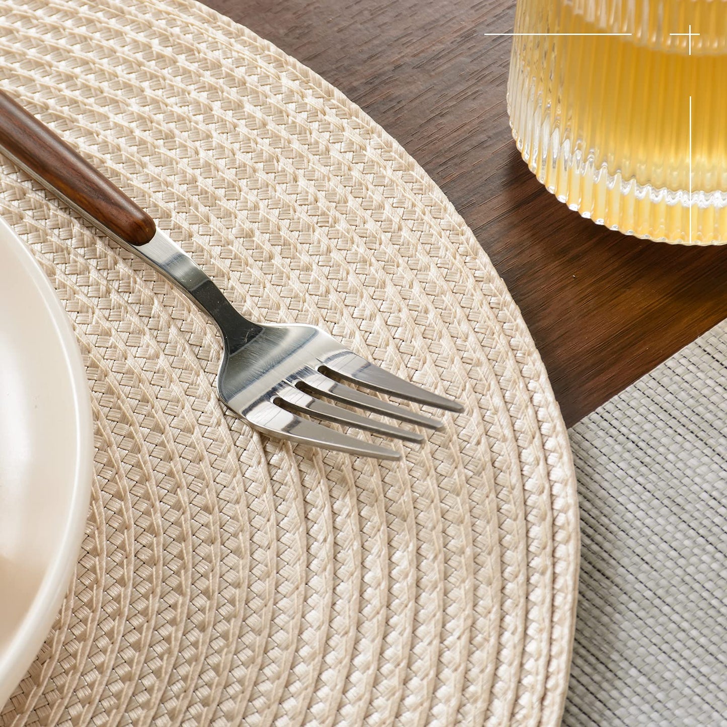FunWheat Round Braided Placemats Set of 6 Table Mats for Dining Tables Woven Washable Non-Slip Place mats 15 inch for Easter Decoration(Ivory Beige, 6pcs)
