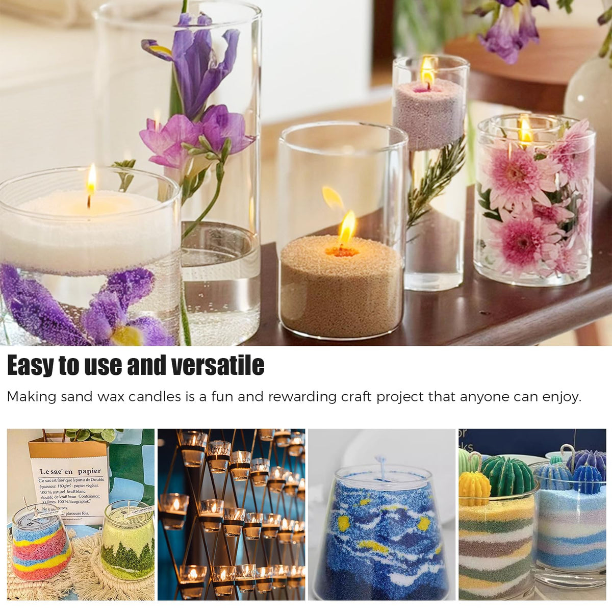 CoolCrafts Sand Wax Candle with Wicks 2 LB Pearled Sand Candle Bulk for Candle Making, Wedding Decor, Crafts - Orange