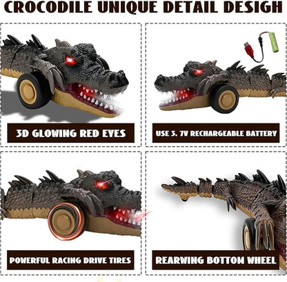 Remote Control Crocodile Car Toy2.4Ghz RC Toy Cars Boys 3-12 Year Old360°Rolling Turns &amp Slides with Lights Cool Outdoor Toys Birthday Gifts Xmas Gifts (Black)