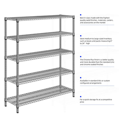 M MZG 3500LBS 59" W 5 Tier Storage Shelves Rack Metal Wire Shelving Unit, Storage Standing Shelf Organizer for Laundry Bathroom Kitchen Pantry Closet Garage, Chrome 17.7" D x 59.1" W x 70.4" H