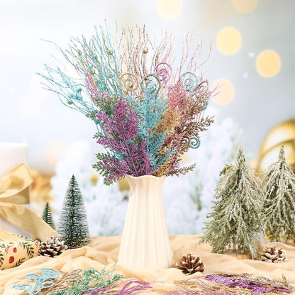 72 Pcs Pastel Christmas Tree Picks and Sprays Decoration Candy Christmas Tree Decor Artificial Glitter Berry Stems Pastel Candy Picks Ornaments Branches for Vase Filler Holiday Party Decoration
