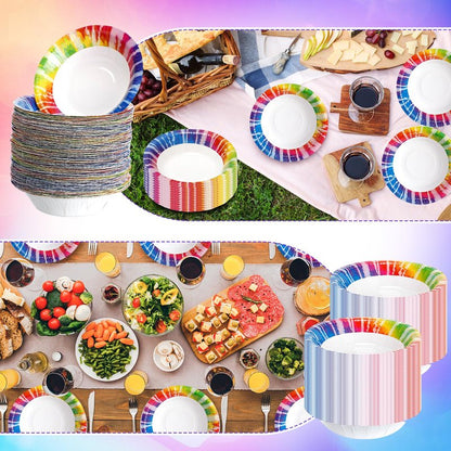 FillTouch 120 Pcs Tie Dye Paper Bowls Bulk 16 oz Party Supplies Disposable Paper Soup Bowls 7 Inches for Hot Cold Food Snack Milk Cereals Salads Dinner Birthday Rainbow Decorations